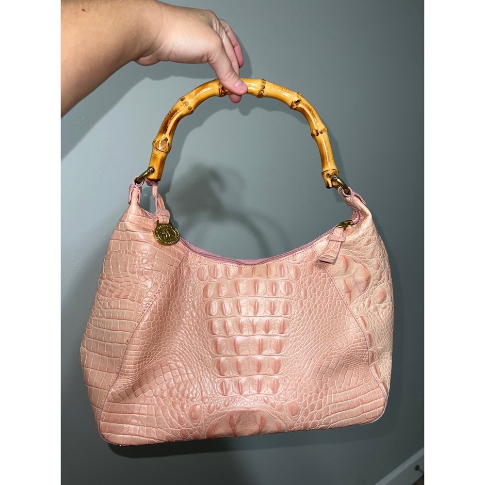 Authentic Brahmin Pink Leather Bag with Bamboo Handle
